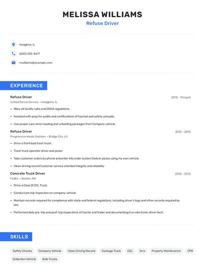 Refuse Driver Resume