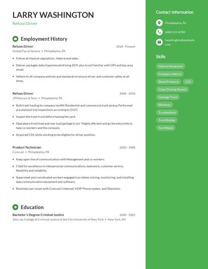 Refuse Driver Resume