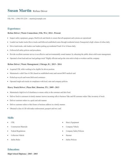 Refuse Driver Resume