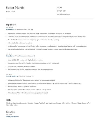 Refuse Driver Resume