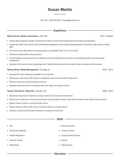Refuse Driver Resume