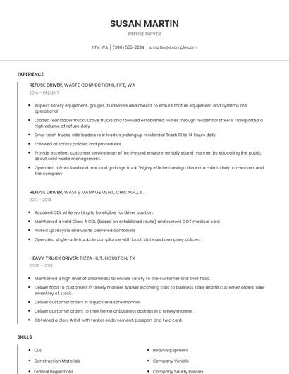 Refuse Driver Resume