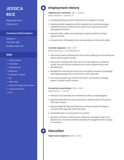 Regenerator Operator Resume