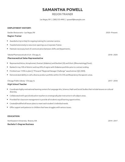 Region Trainer Resume