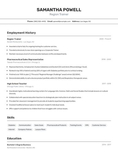 Region Trainer Resume