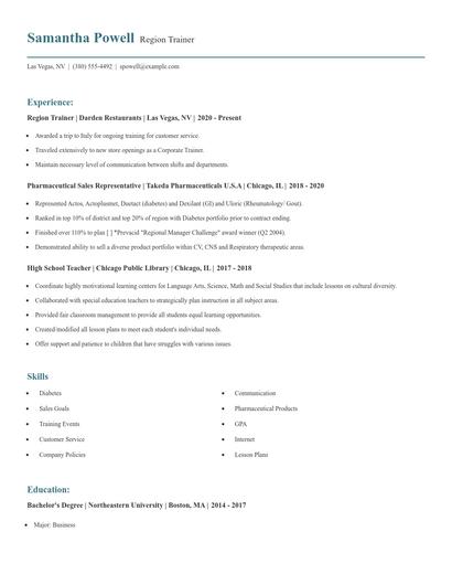 Region Trainer Resume