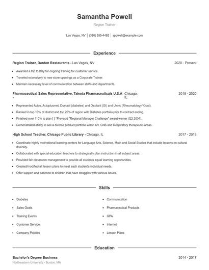 Region Trainer Resume