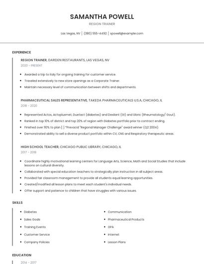 Region Trainer Resume