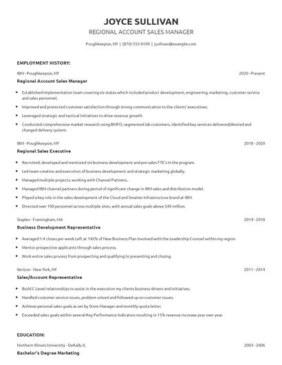 Regional Account Sales Manager Resume