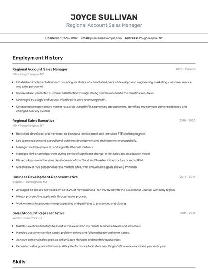 Regional Account Sales Manager Resume