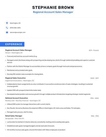 Regional Account Sales Manager Resume