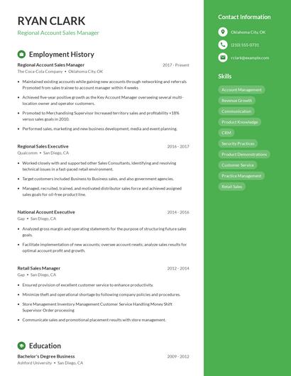 Regional Account Sales Manager Resume