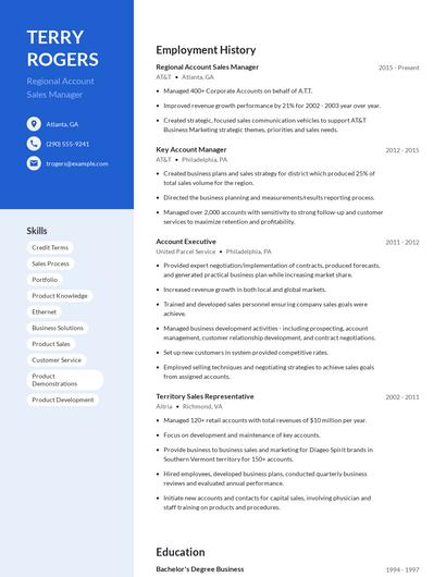 Regional Account Sales Manager Resume