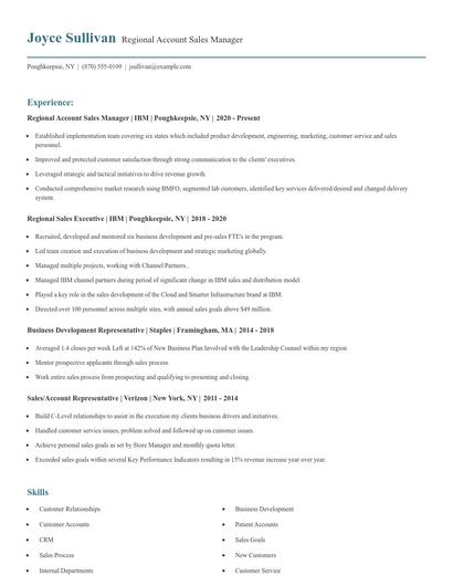 Regional Account Sales Manager Resume