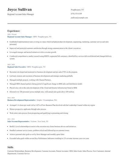 Regional Account Sales Manager Resume
