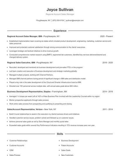Regional Account Sales Manager Resume