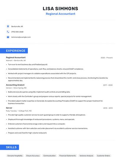 Regional Accountant Resume