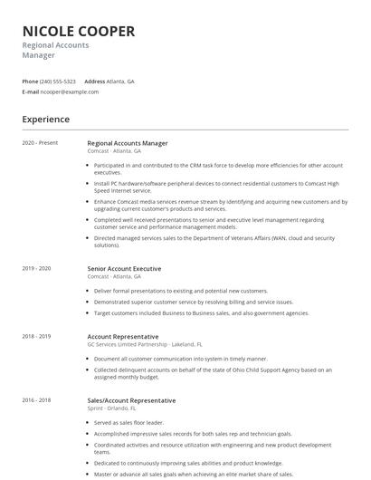 Regional Accounts Manager Resume