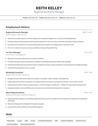 Regional Accounts Manager Resume