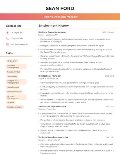 Regional Accounts Manager Resume