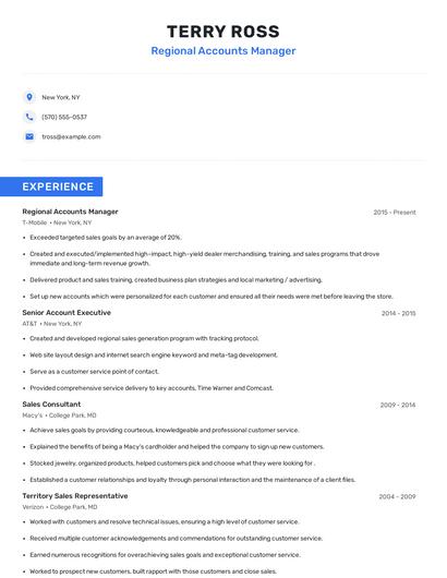 Regional Accounts Manager Resume