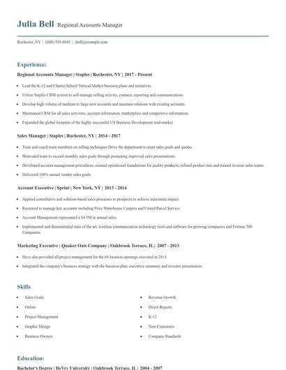 Regional Accounts Manager Resume