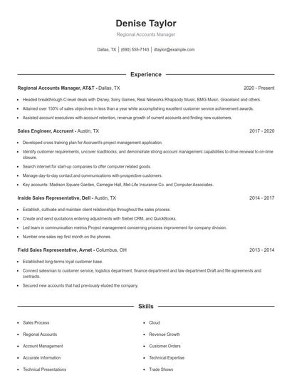 Regional Accounts Manager Resume