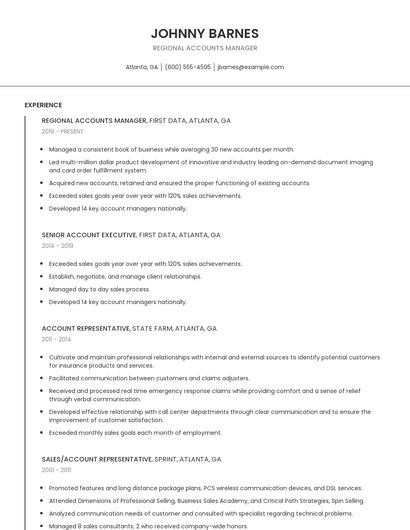 Regional Accounts Manager Resume
