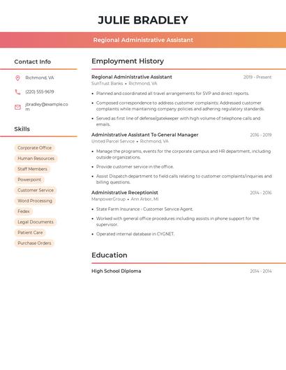 Regional Administrative Assistant Resume