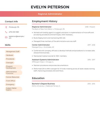 Regional Administrator Resume