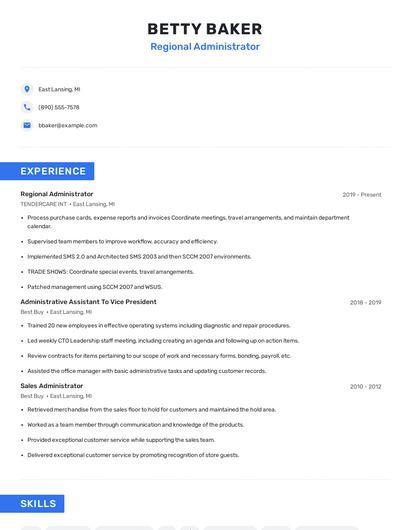 Regional Administrator Resume