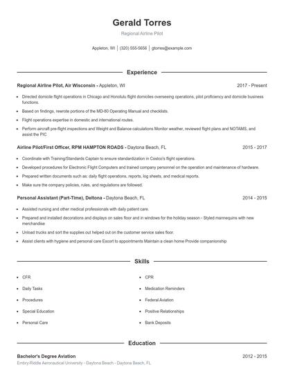 Regional Airline Pilot Resume