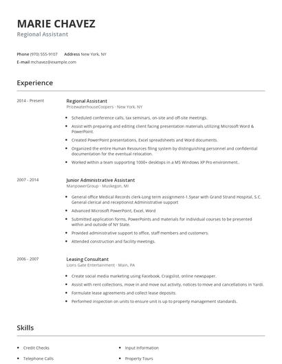 Regional Assistant Resume