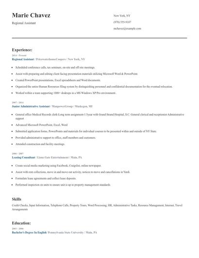 Regional Assistant Resume