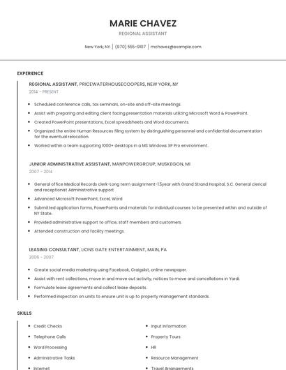 Regional Assistant Resume