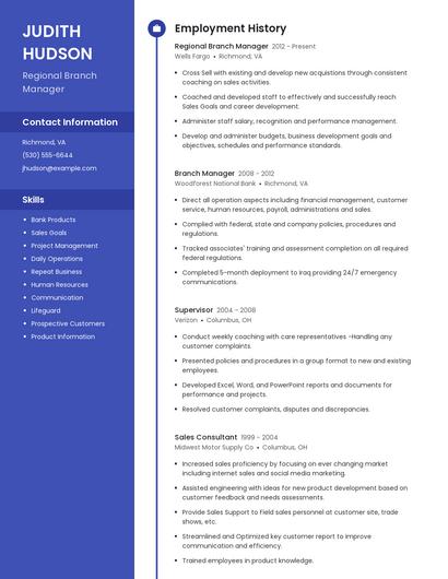 Regional Branch Manager Resume