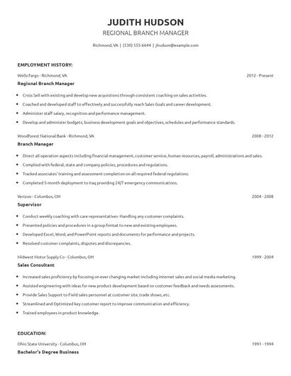 Regional Branch Manager Resume