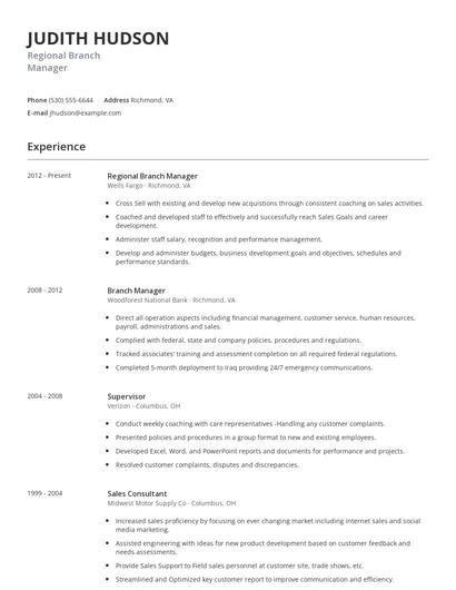 Regional Branch Manager Resume