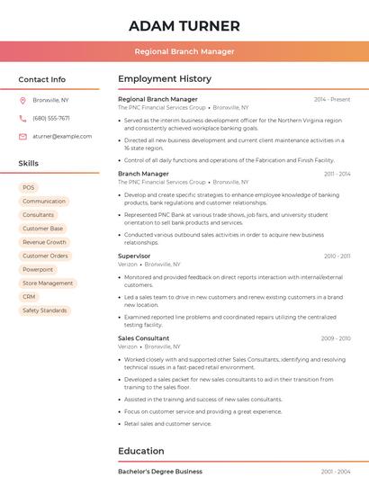 Regional Branch Manager Resume