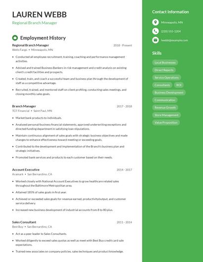 Regional Branch Manager Resume
