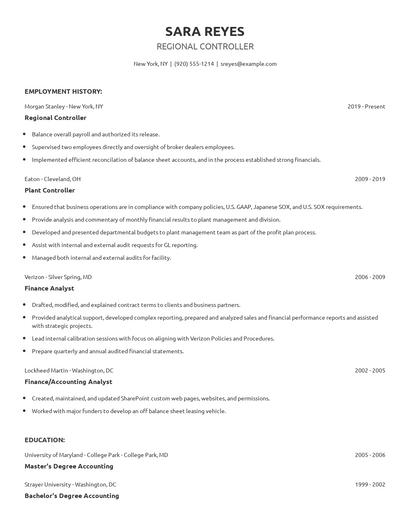 Regional Controller Resume