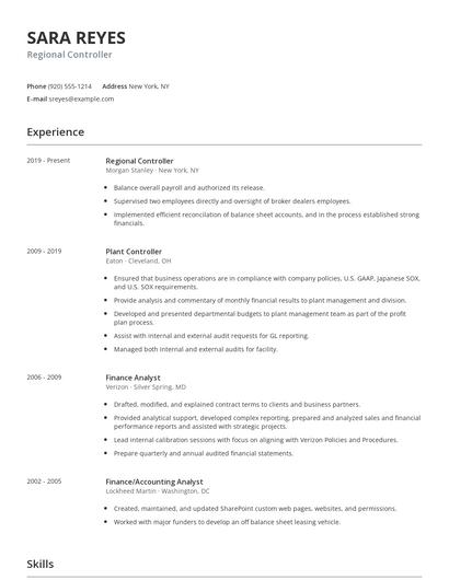 Regional Controller Resume