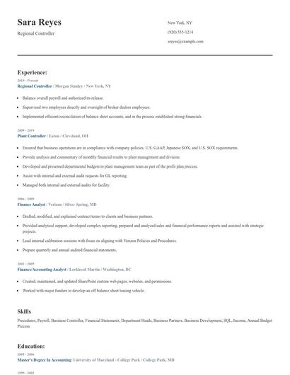 Regional Controller Resume