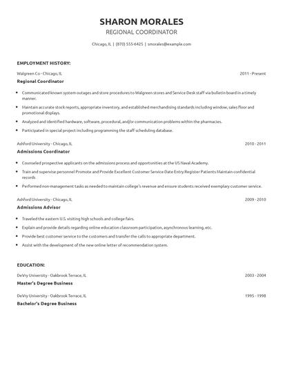 Regional Coordinator Resume