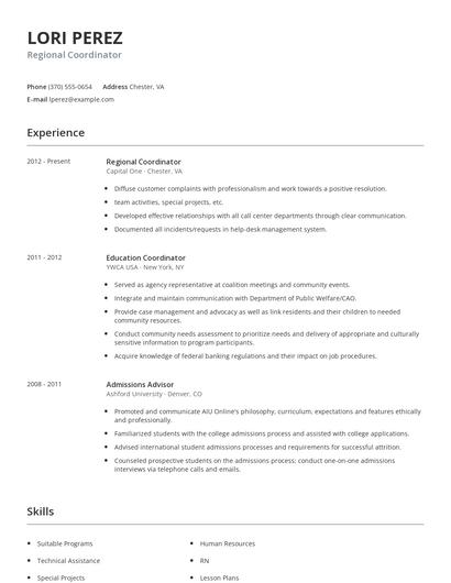 Regional Coordinator Resume