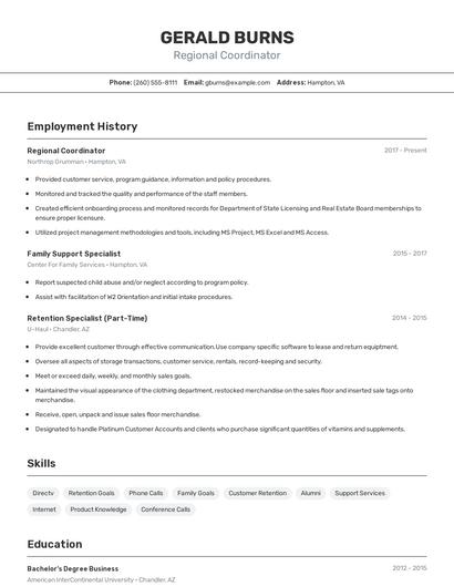 Regional Coordinator Resume