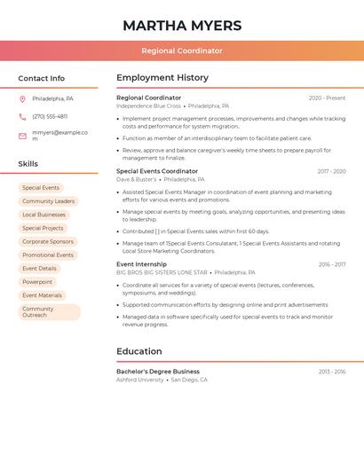 Regional Coordinator Resume
