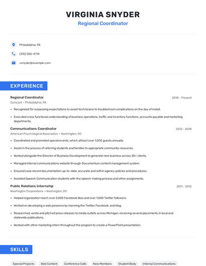 Regional Coordinator Resume