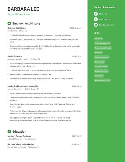 Regional Coordinator Resume