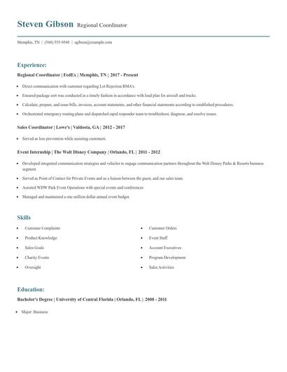 Regional Coordinator Resume